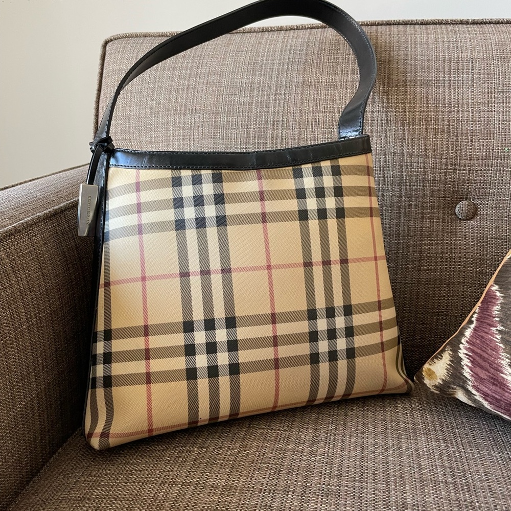 Burberry Nova Check Canvas with black trimming shoulder bag